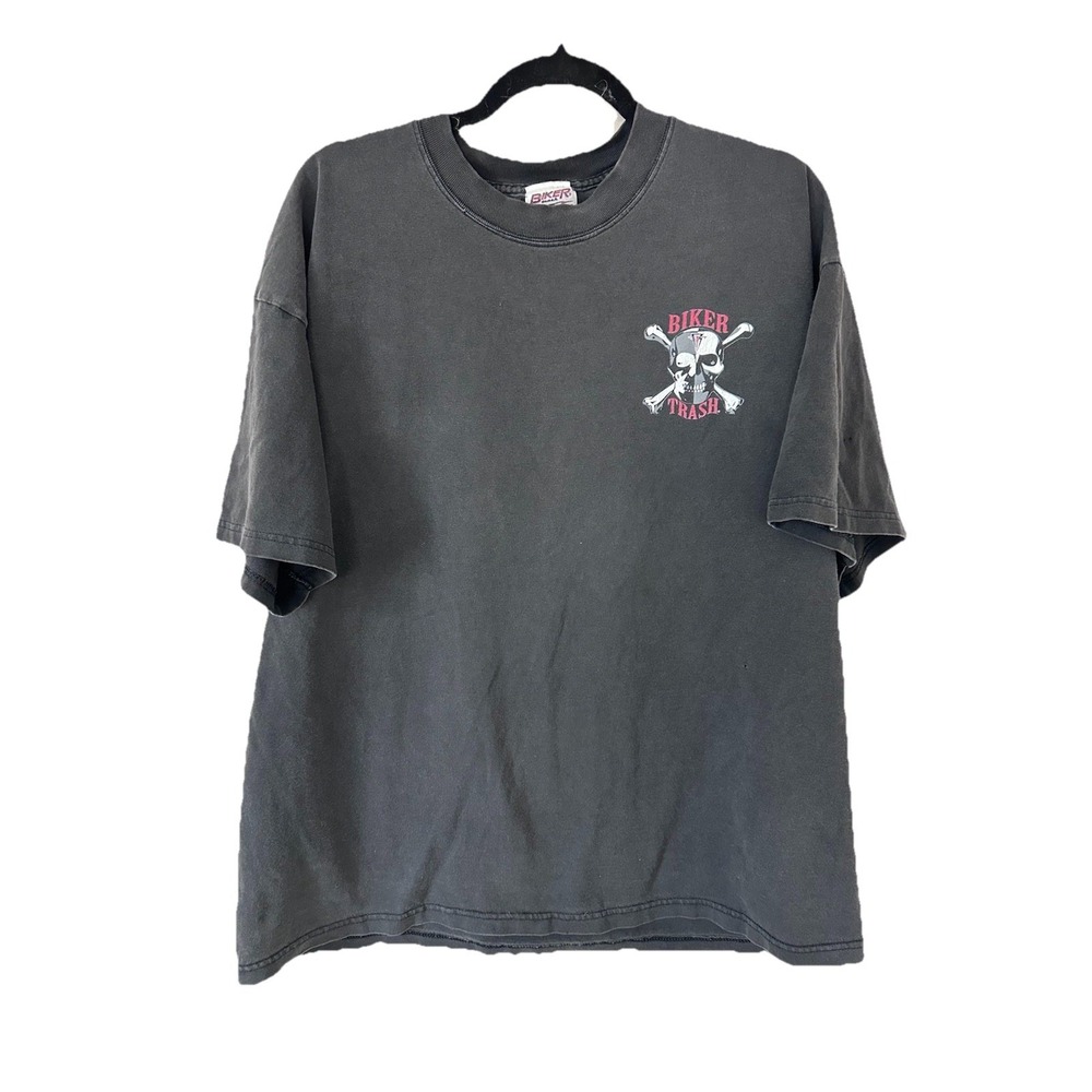 Vintage "BIKER TRASH" Skull 100% Cotton Graphic Motorcycle T-Shirt Size XL
